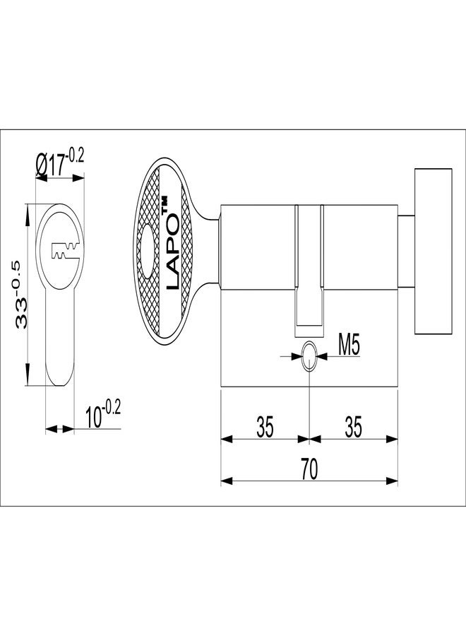 LAPO 70 mm Brass Cylinder Lock for Mortise Handle Locks Fittings for Wooden Door | Cylinder Lock with 3 Brass Ultra Keys(Black Finish)-Pack of 1 pcs - Image 2